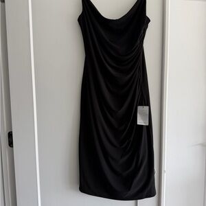 Laundry By Shelli Segal Black Draped Cowl Midi Dress